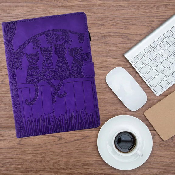 For Lenovo Tab M11 / Xiaoxin Pad 2024 Cats Embossed Leather Smart Tablet Case(Purple)