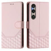 For Sony Xperia 1 VI 2024 Honeycomb Embossing RFID Leather Phone Case(Pink)