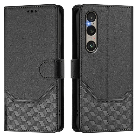 For Sony Xperia 1 VI 2024 Honeycomb Embossing RFID Leather Phone Case(Black)