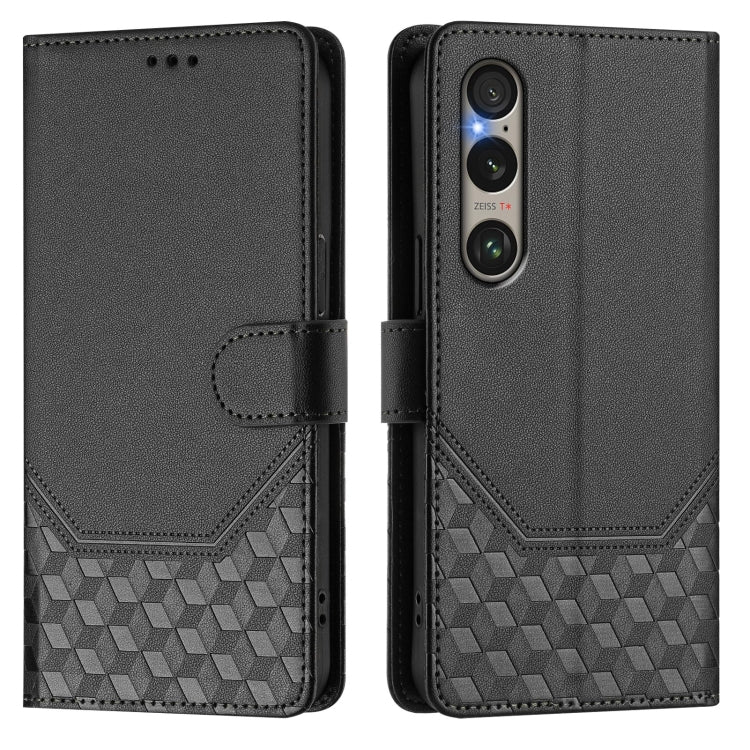 For Sony Xperia 1 VI 2024 Honeycomb Embossing RFID Leather Phone Case(Black)