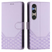 For Sony Xperia 1 VI 2024 Honeycomb Embossing RFID Leather Phone Case(Light Purple)