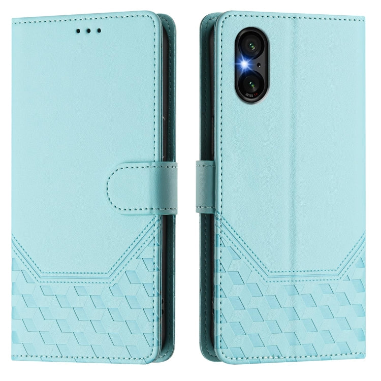 For Sony Xperia 5 VI 2024 Honeycomb Embossing RFID Leather Phone Case(Mint Green)