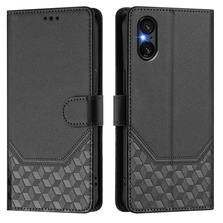 For Sony Xperia 5 VI 2024 Honeycomb Embossing RFID Leather Phone Case(Black)