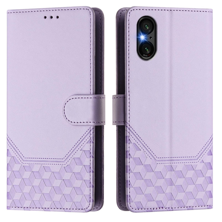 For Sony Xperia 5 VI 2024 Honeycomb Embossing RFID Leather Phone Case(Light Purple)
