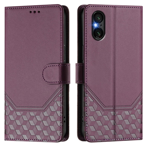 For Sony Xperia 5 VI 2024 Honeycomb Embossing RFID Leather Phone Case(Violet)