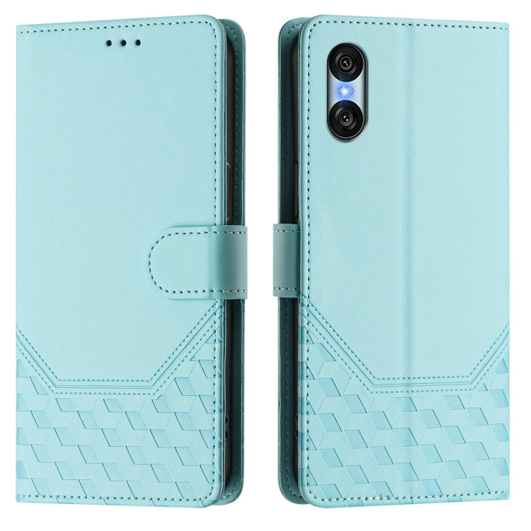 For Sony Xperia 10 VI 2024 Honeycomb Embossing RFID Leather Phone Case(Mint Green)