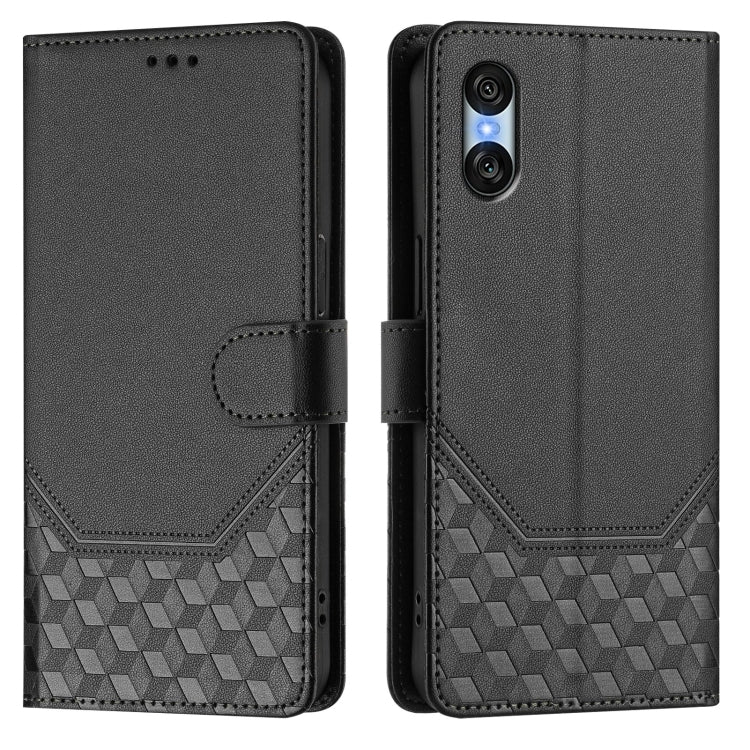 For Sony Xperia 10 VI 2024 Honeycomb Embossing RFID Leather Phone Case(Black)