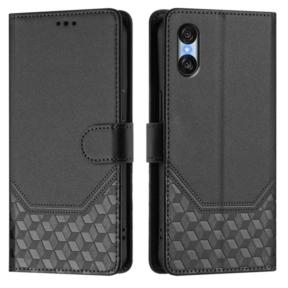 For Sony Xperia 10 VI 2024 Honeycomb Embossing RFID Leather Phone Case(Black)