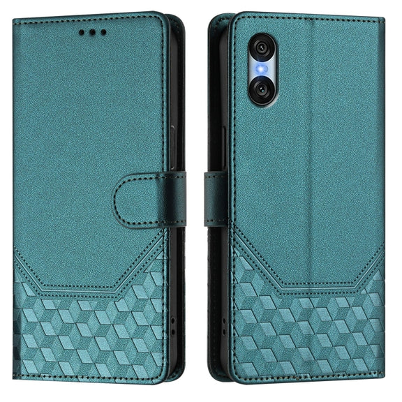 For Sony Xperia 10 VI 2024 Honeycomb Embossing RFID Leather Phone Case(Peacock Green)