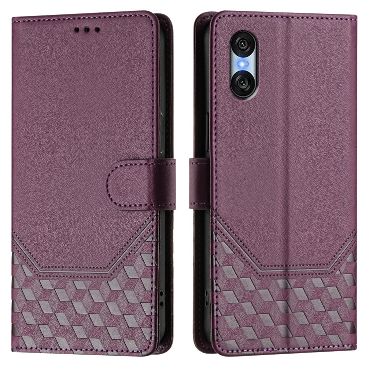 For Sony Xperia 10 VI 2024 Honeycomb Embossing RFID Leather Phone Case(Violet)