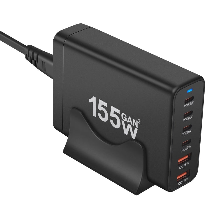 155W 4Type-C, 2USB 6-Ports Desktop Fast Charger, Plug Type:US Plug(Black)