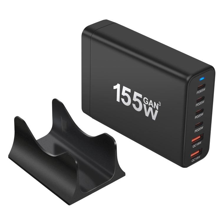 155W 4Type-C, 2USB 6-Ports Desktop Fast Charger, Plug Type:US Plug(Black)
