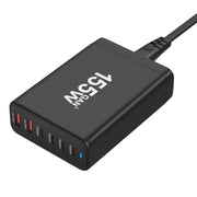 155W 4Type-C, 2USB 6-Ports Desktop Fast Charger, Plug Type:UK Plug(Black)