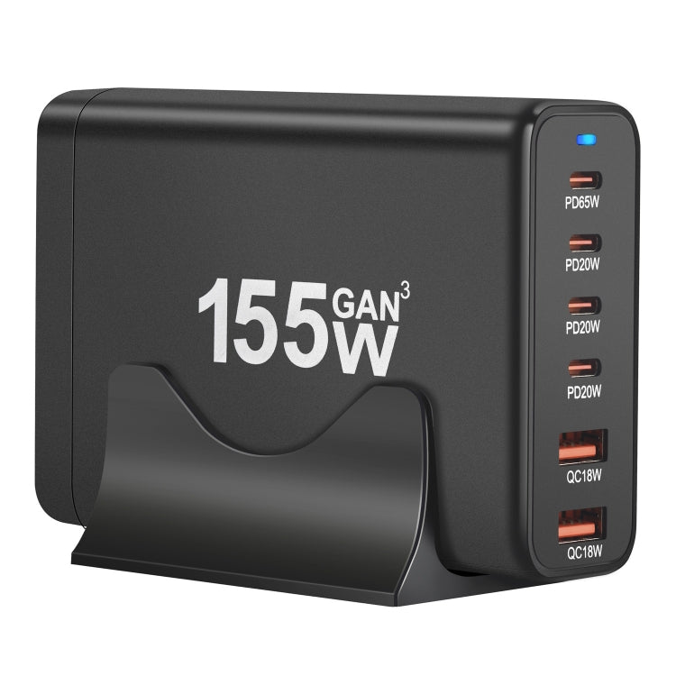 155W 4Type-C, 2USB 6-Ports Desktop Fast Charger, Plug Type:UK Plug(Black)