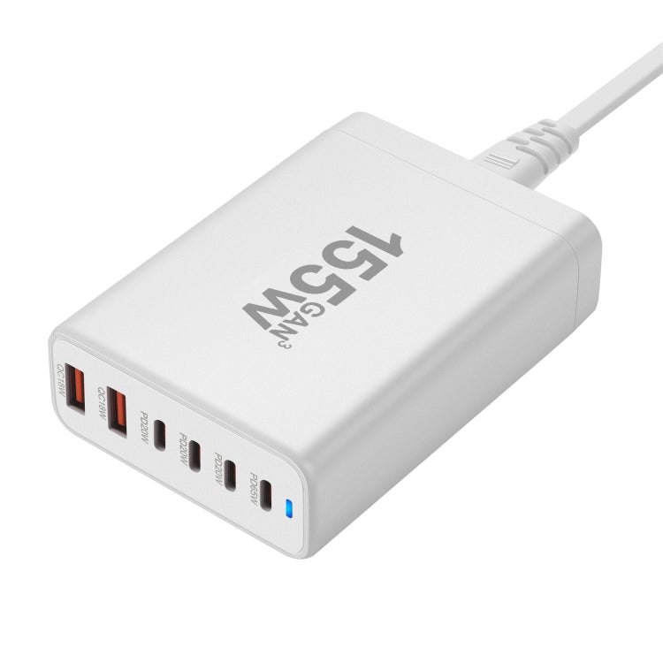 155W 4Type-C, 2USB 6-Ports Desktop Fast Charger, Plug Type:UK Plug(White)