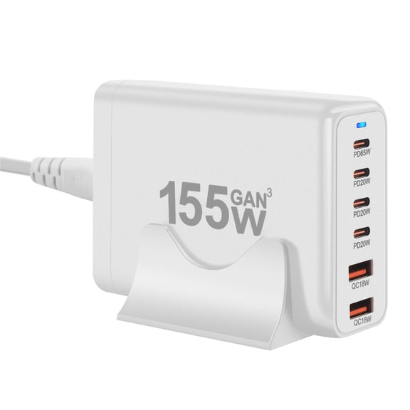 155W 4Type-C, 2USB 6-Ports Desktop Fast Charger, Plug Type:UK Plug(White)