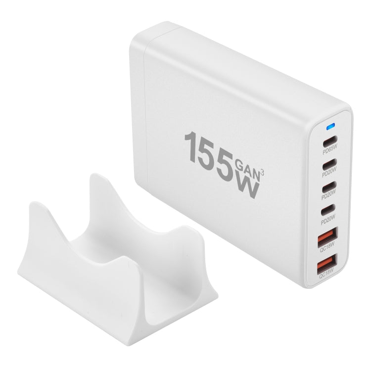 155W 4Type-C, 2USB 6-Ports Desktop Fast Charger, Plug Type:UK Plug(White)