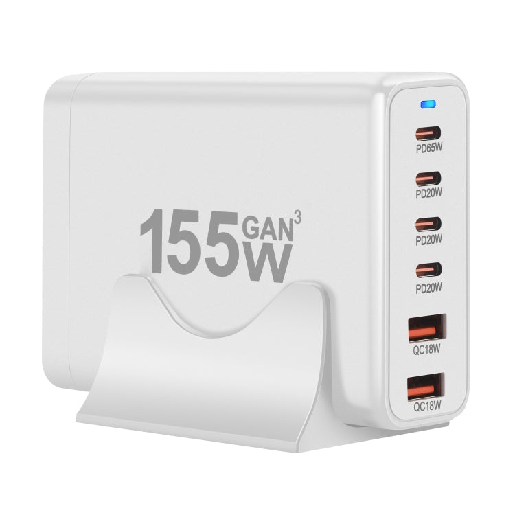 155W 4Type-C, 2USB 6-Ports Desktop Fast Charger, Plug Type:UK Plug(White)