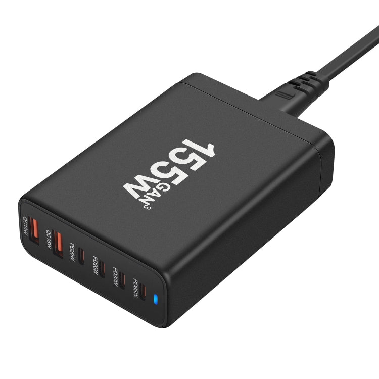 155W 4Type-C, 2USB 6-Ports Desktop Fast Charger, Plug Type:AU Plug(Black)