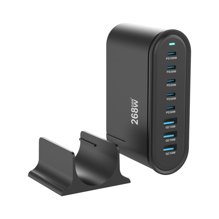 YMX-968 268W 5Type-C, 3USB 8-Ports Desktop Fast Charger, Plug Type:UK Plug(Black)