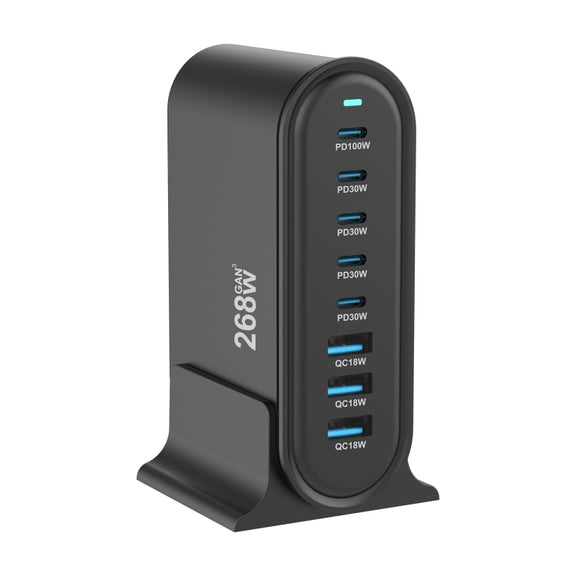 YMX-968 268W 5Type-C, 3USB 8-Ports Desktop Fast Charger, Plug Type:AU Plug(Black)