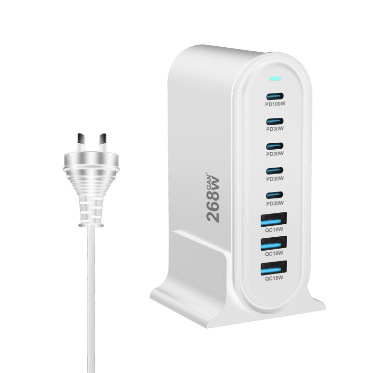 YMX-968 268W 5Type-C, 3USB 8-Ports Desktop Fast Charger, Plug Type:AU Plug(White)