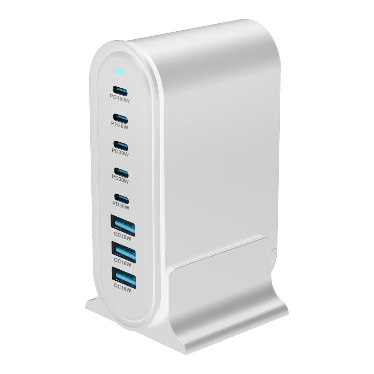 YMX-968 268W 5Type-C, 3USB 8-Ports Desktop Fast Charger, Plug Type:AU Plug(White)