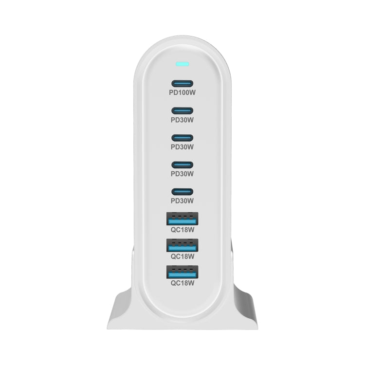 YMX-968 268W 5Type-C, 3USB 8-Ports Desktop Fast Charger, Plug Type:AU Plug(White)