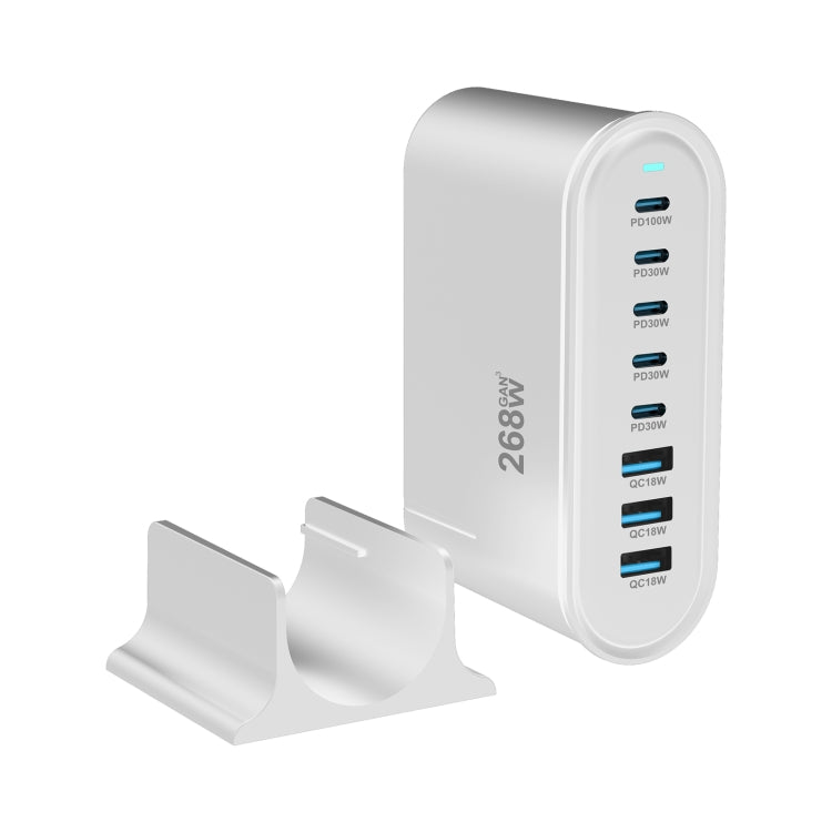 YMX-968 268W 5Type-C, 3USB 8-Ports Desktop Fast Charger, Plug Type:AU Plug(White)