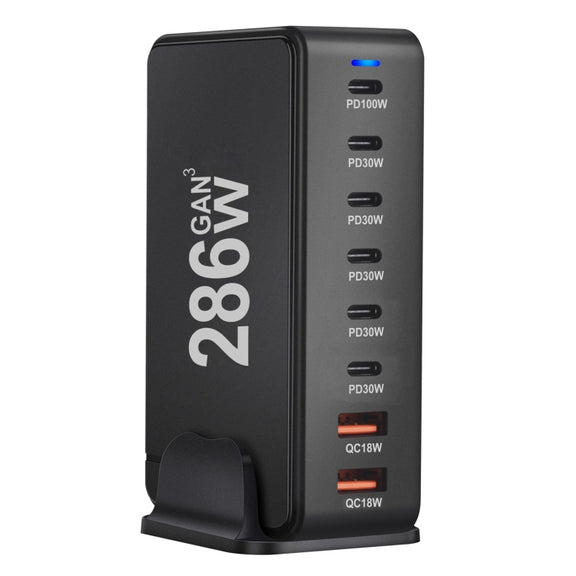 YMX-986 286W 6 Type-C, 2 USB 8-Ports Desktop Fast Charger, Plug Type:US Plug(Black)