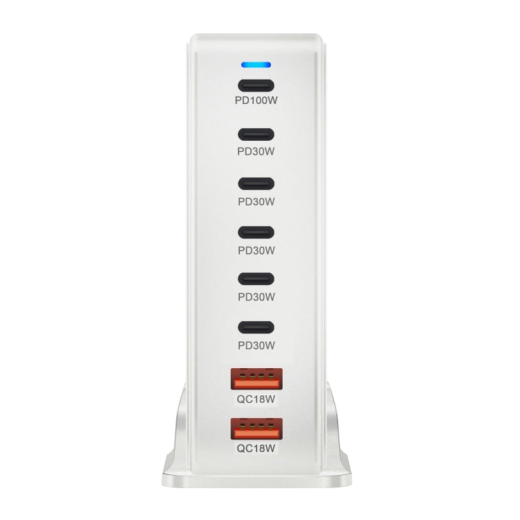 YMX-986 286W 6 Type-C, 2 USB 8-Ports Desktop Fast Charger, Plug Type:US Plug(White)