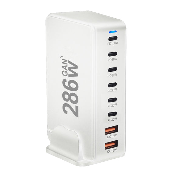 YMX-986 286W 6 Type-C, 2 USB 8-Ports Desktop Fast Charger, Plug Type:US Plug(White)