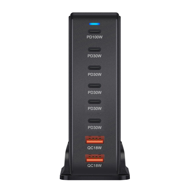 YMX-986 286W 6 Type-C, 2 USB 8-Ports Desktop Fast Charger, Plug Type:EU Plug(Black)