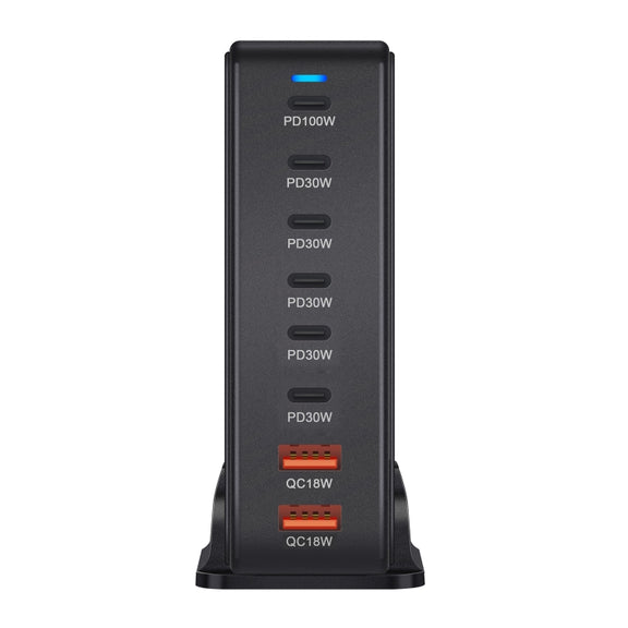 YMX-986 286W 6 Type-C, 2 USB 8-Ports Desktop Fast Charger, Plug Type:EU Plug(Black)