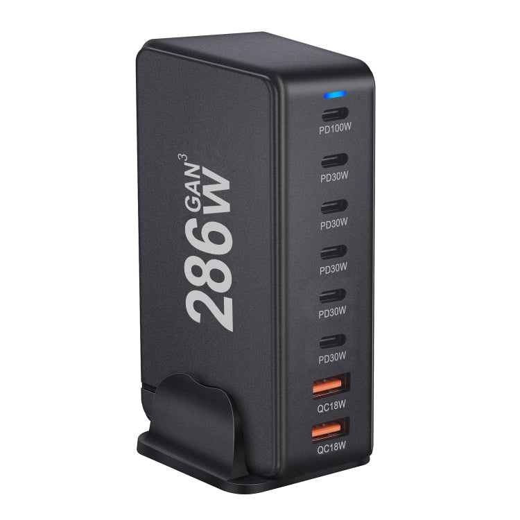 YMX-986 286W 6 Type-C, 2 USB 8-Ports Desktop Fast Charger, Plug Type:EU Plug(Black)