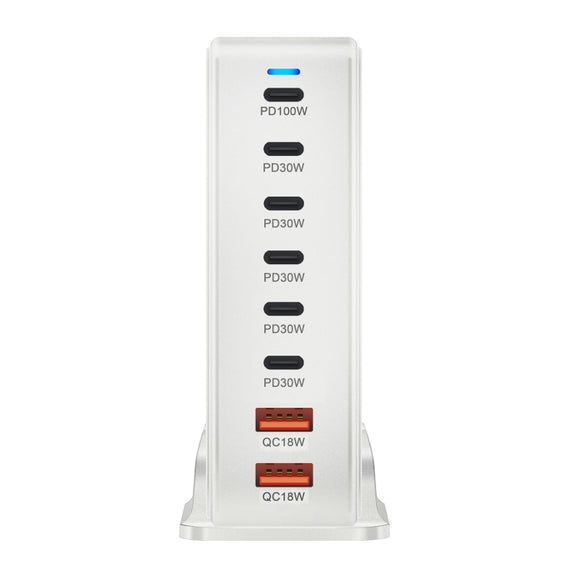 YMX-986 286W 6 Type-C, 2 USB 8-Ports Desktop Fast Charger, Plug Type:EU Plug(White)