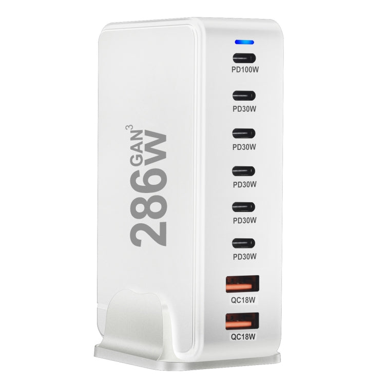 YMX-986 286W 6 Type-C, 2 USB 8-Ports Desktop Fast Charger, Plug Type:EU Plug(White)