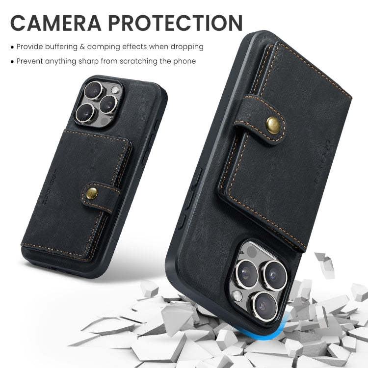 For iPhone 16 Pro Max JEEHOOD J01 Retro Magnetic Detachable Wallet Phone Case(Black)
