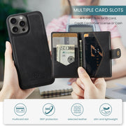 For iPhone 16 Pro Max JEEHOOD J01 Retro Magnetic Detachable Wallet Phone Case(Black)