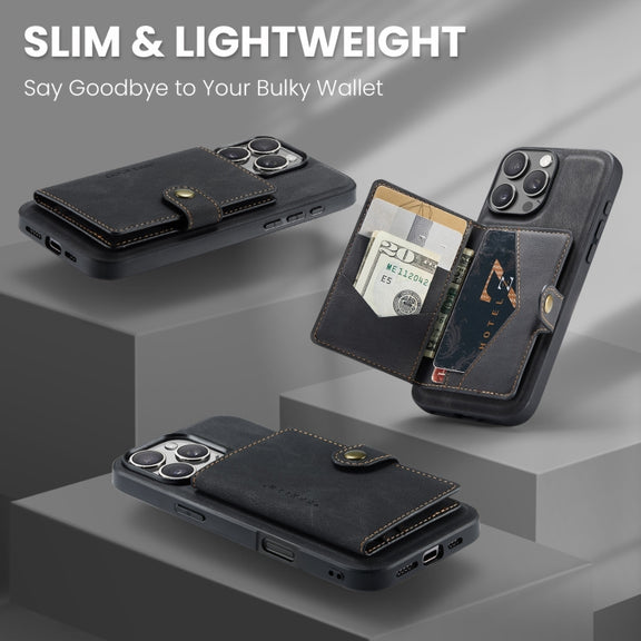 For iPhone 16 Pro Max JEEHOOD J01 Retro Magnetic Detachable Wallet Phone Case(Black)