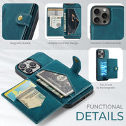 For iPhone 16 Pro Max JEEHOOD J01 Retro Magnetic Detachable Wallet Phone Case(Blue)