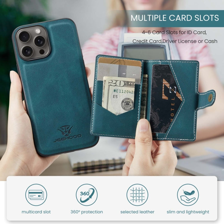 For iPhone 16 Pro Max JEEHOOD J01 Retro Magnetic Detachable Wallet Phone Case(Blue)