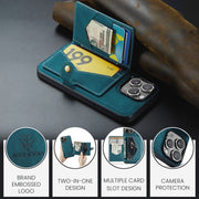 For iPhone 16 Pro Max JEEHOOD J01 Retro Magnetic Detachable Wallet Phone Case(Blue)