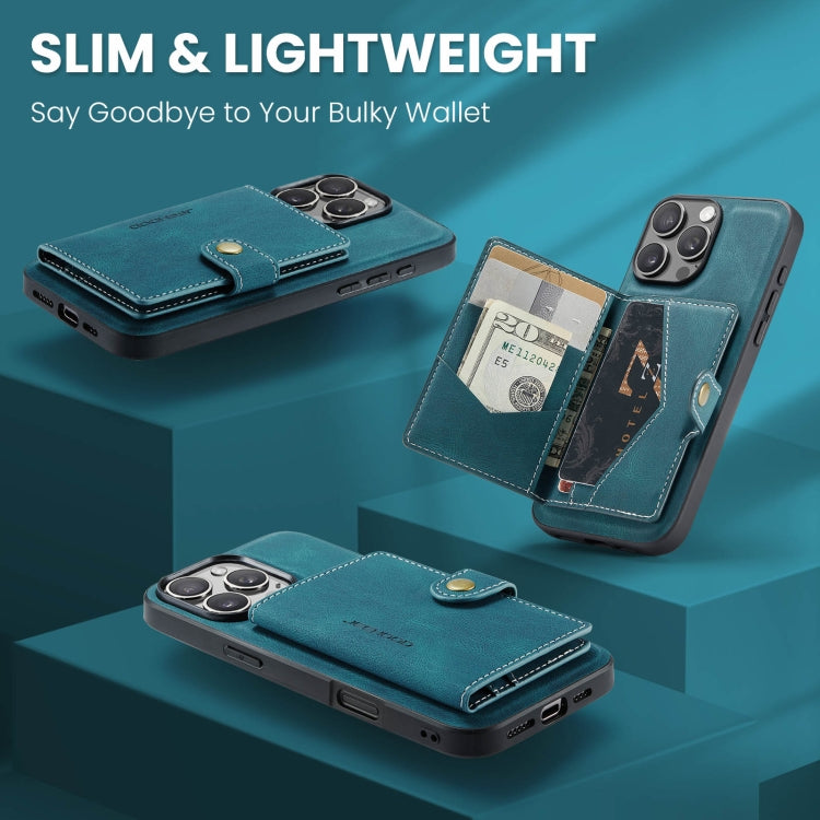 For iPhone 16 Pro Max JEEHOOD J01 Retro Magnetic Detachable Wallet Phone Case(Blue)