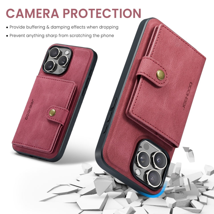 For iPhone 16 Pro Max JEEHOOD J01 Retro Magnetic Detachable Wallet Phone Case(Red)