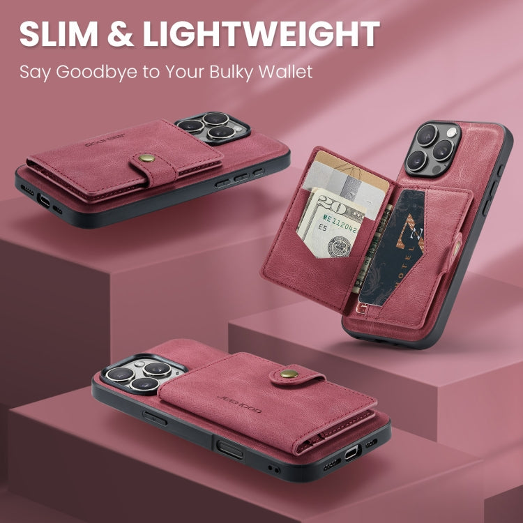 For iPhone 16 Pro Max JEEHOOD J01 Retro Magnetic Detachable Wallet Phone Case(Red)
