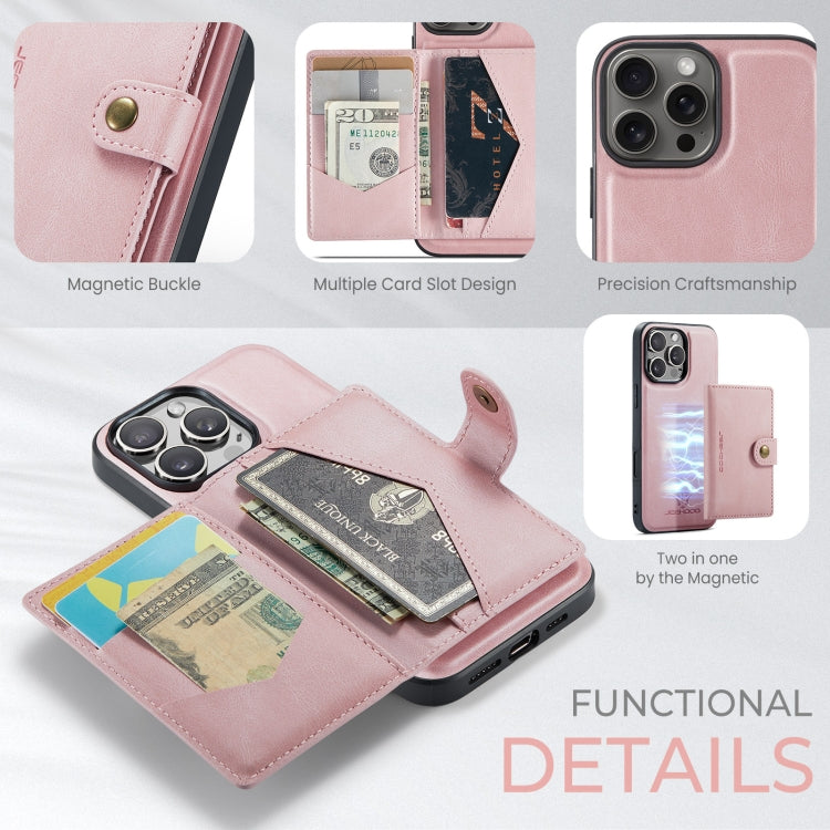 For iPhone 16 Pro Max JEEHOOD J01 Retro Magnetic Detachable Wallet Phone Case(Pink)