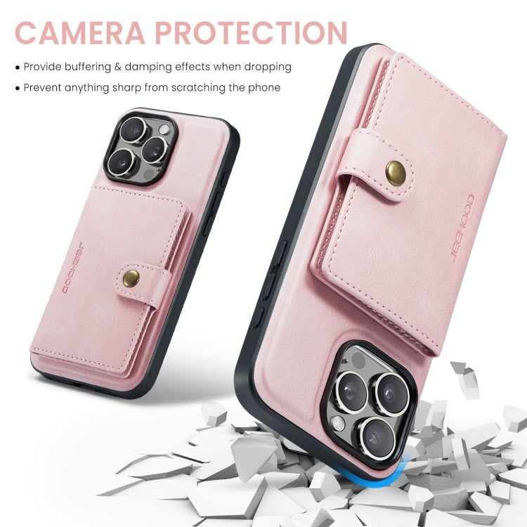 For iPhone 16 Pro Max JEEHOOD J01 Retro Magnetic Detachable Wallet Phone Case(Pink)