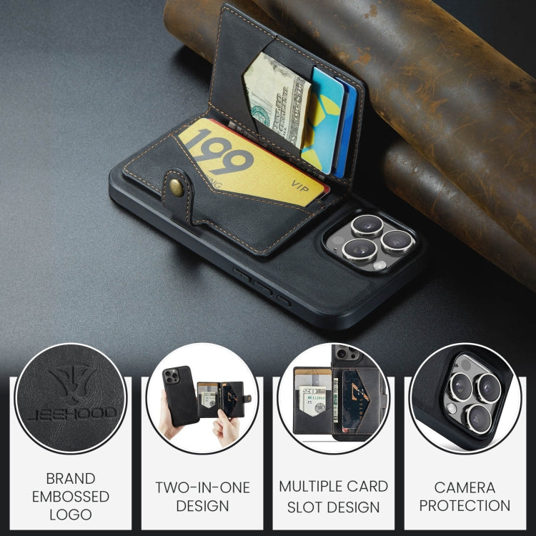 For iPhone 16 Pro JEEHOOD J01 Retro Magnetic Detachable Wallet Phone Case(Black)