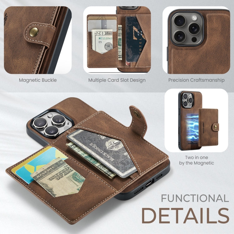 For iPhone 16 Pro JEEHOOD J01 Retro Magnetic Detachable Wallet Phone Case(Brown)